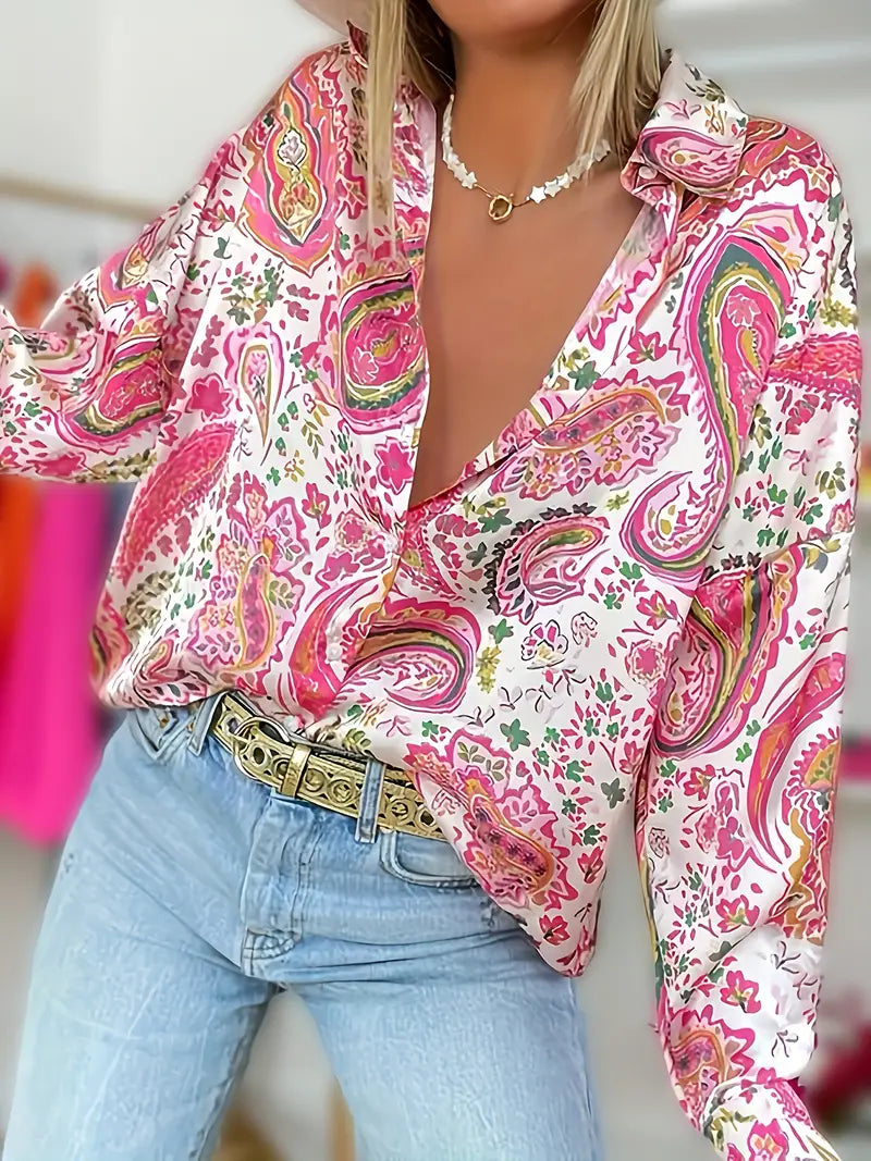 Women's abstract floral long-sleeved shirt