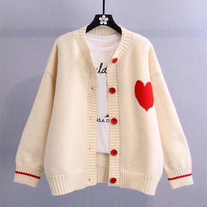 Women's spring heart knit cardigan