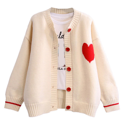 Women's spring heart knit cardigan