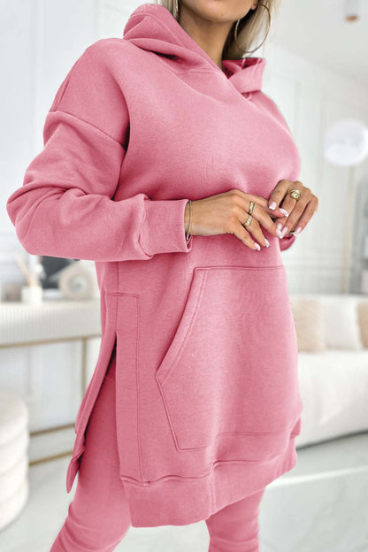 Women's mid-length slit hoodie sweatshirt and leggings set