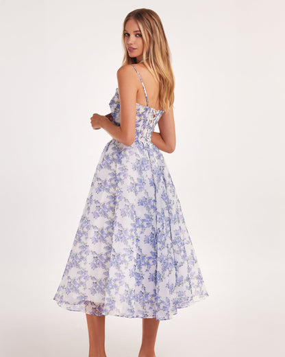 Women’s Midi Dress – Tailored Bodice – A-Line Fit – Spaghetti Straps – Floral Print