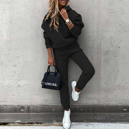 Women’s Tracksuit Set - Cotton Blend - Oversized Pullover - Tapered Jogger Pants
