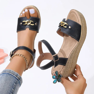 Rennesa - PU leather summer sandals with ankle closure