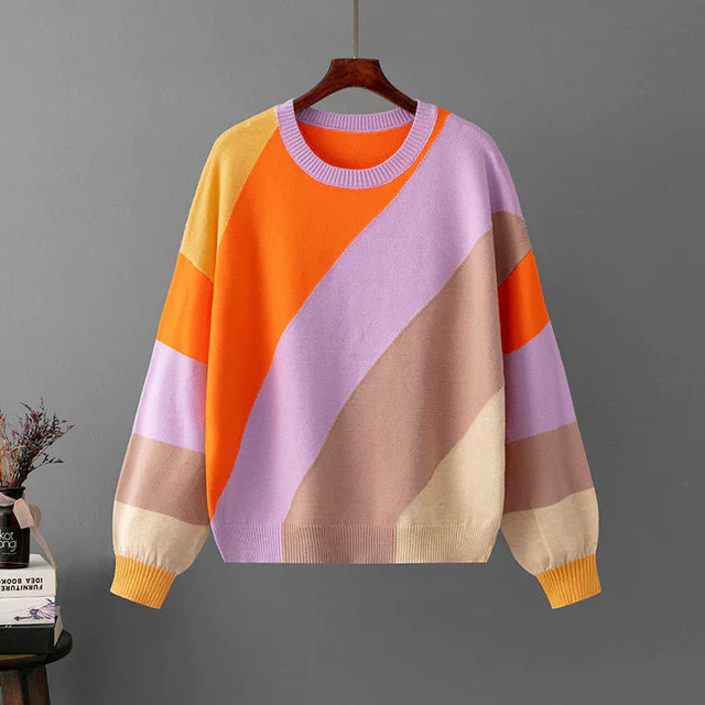 Striped Stitching Round Neck Sweater