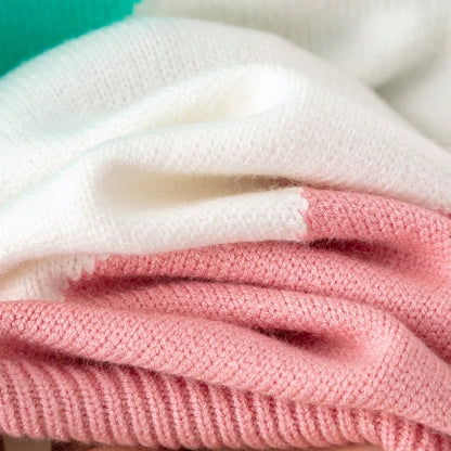 Women's striped stitching round neck sweater