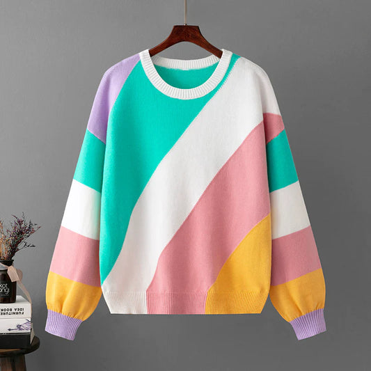 Striped Stitching Round Neck Sweater