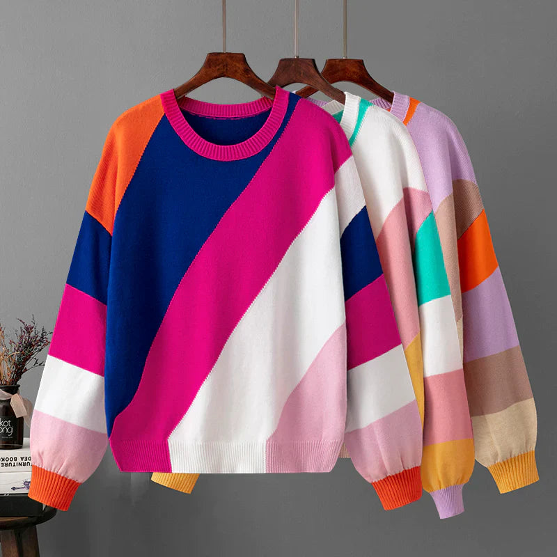 Striped Stitching Round Neck Sweater