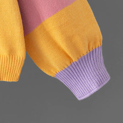 Women's striped stitching round neck sweater