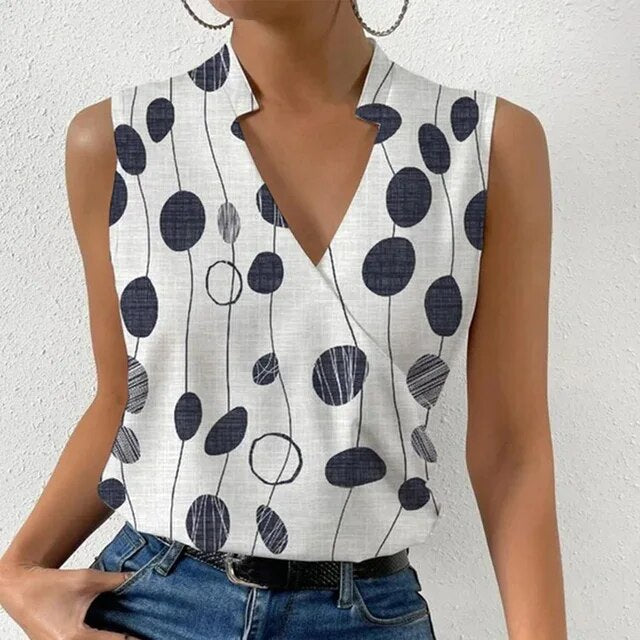 Dot Print Sleeveless V-Neck Top