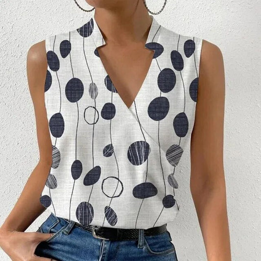 Dot Print Sleeveless V-Neck Top