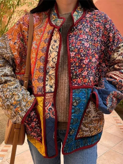 Women's abstract  print round neck jacket top