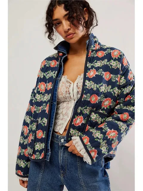 Women's abstract  print round neck jacket top