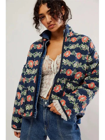 Women's abstract  print round neck jacket top