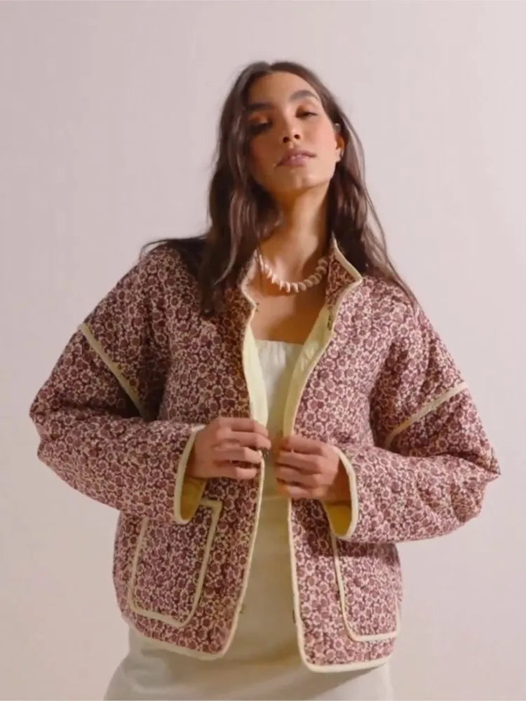 Women's abstract  print round neck jacket top