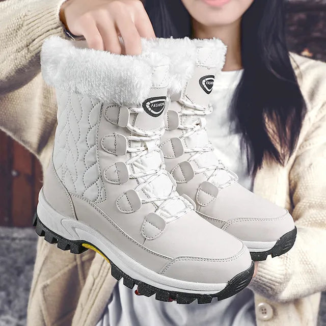 Women's waterproof velvet thick high top snow boots