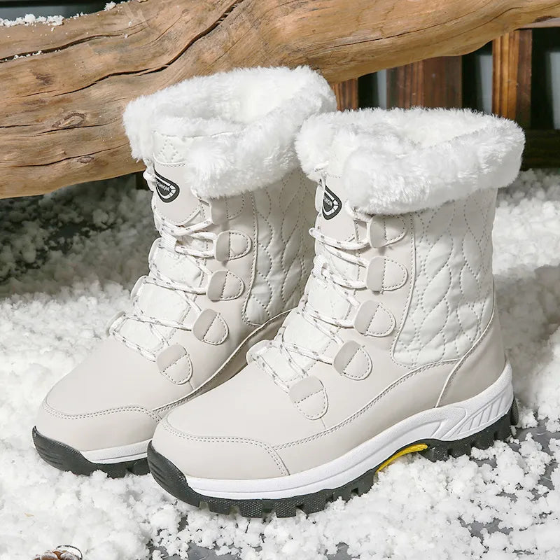 Women's waterproof velvet thick high top snow boots