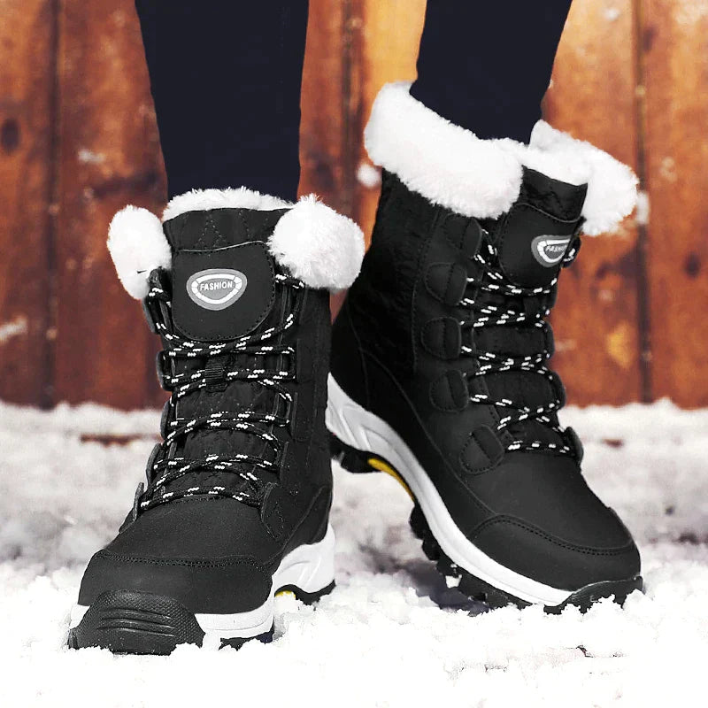 Women's waterproof velvet thick high top snow boots