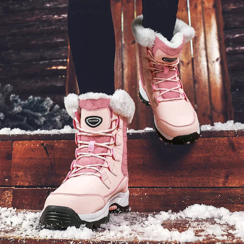 Women's waterproof velvet thick high top snow boots