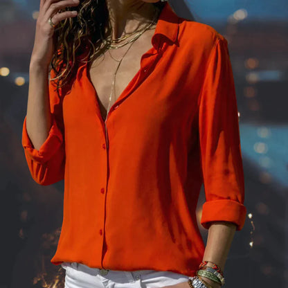 Women's Button-Up Blouse - Relaxed Fit - Long Sleeve - Lightweight Breathable Fabric