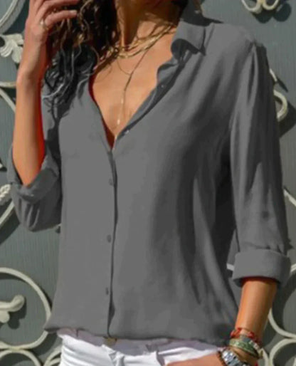 Women's Button-Up Blouse - Relaxed Fit - Long Sleeve - Lightweight Breathable Fabric