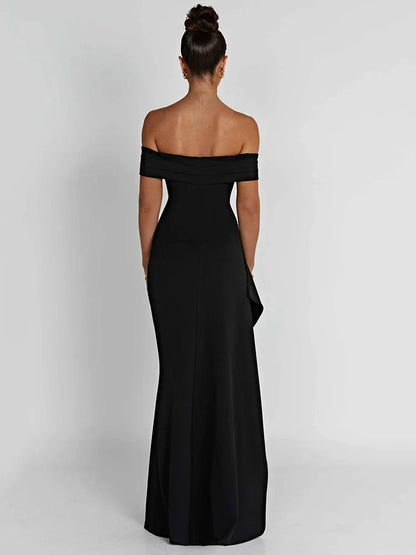 Women's Evening Gown - Off-Shoulder - Fitted Silhouette - High Slit Formal Dress