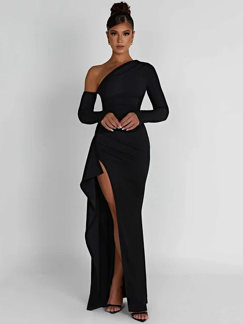 One-Shoulder Asymmetric Neckline Evening Gown