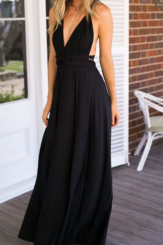 Women's Halter Neck Maxi Dress - Plunging Neckline - Elegant Evening Wear