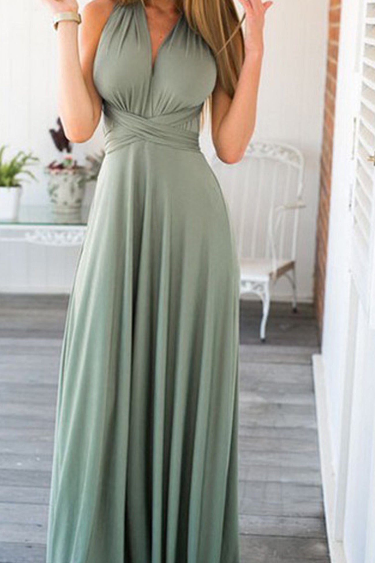 Women's Halter Neck Maxi Dress - Plunging Neckline - Elegant Evening Wear