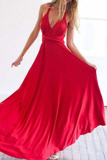 Women's Halter Neck Maxi Dress - Plunging Neckline - Elegant Evening Wear