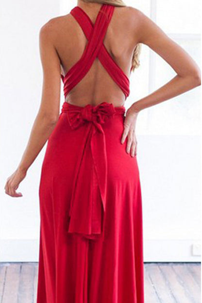 Women's Halter Neck Maxi Dress - Plunging Neckline - Elegant Evening Wear