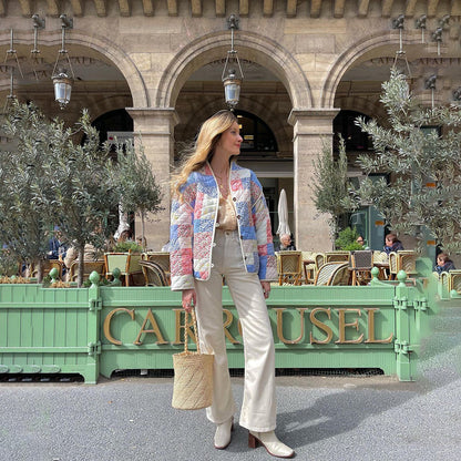 Women's autumn floral print loose quilted jacket