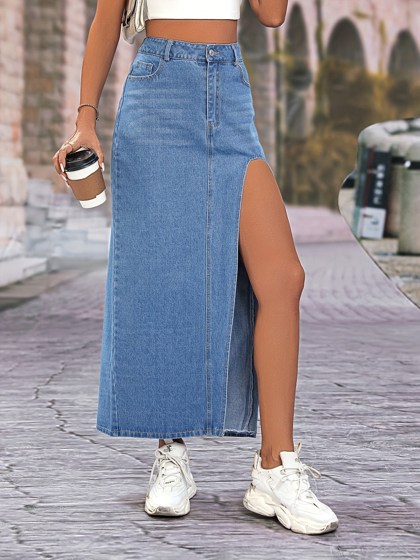 Eula - denim skirt with high slit