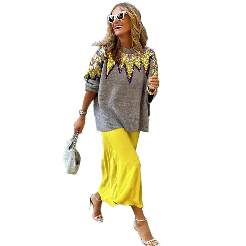 Women's winter sequin jacquard sweater