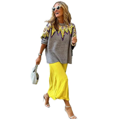 Women's winter sequin jacquard sweater