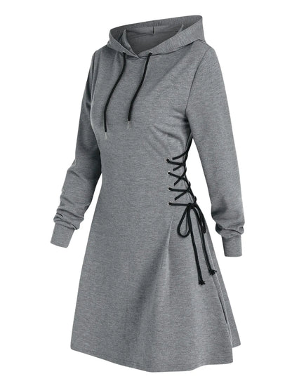 Women's gothic mini dress with hoodie and drawstring