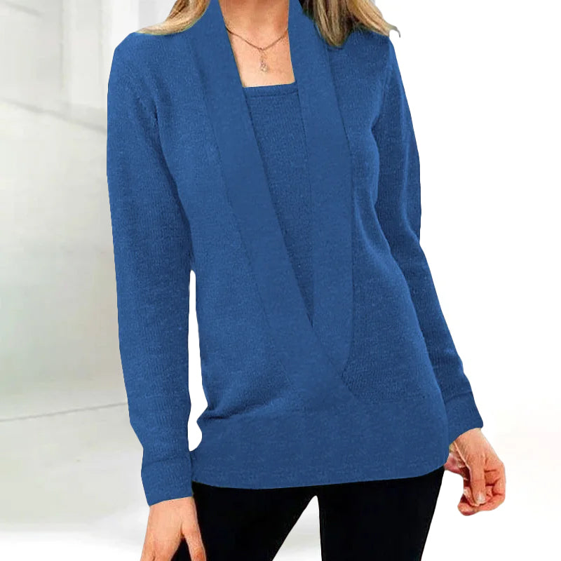 Women's casual faux two-piece short sweater