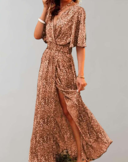 Women’s Maxi Dress – V-Neck – High Slit – Belted Waist – Lightweight Flowing Fit