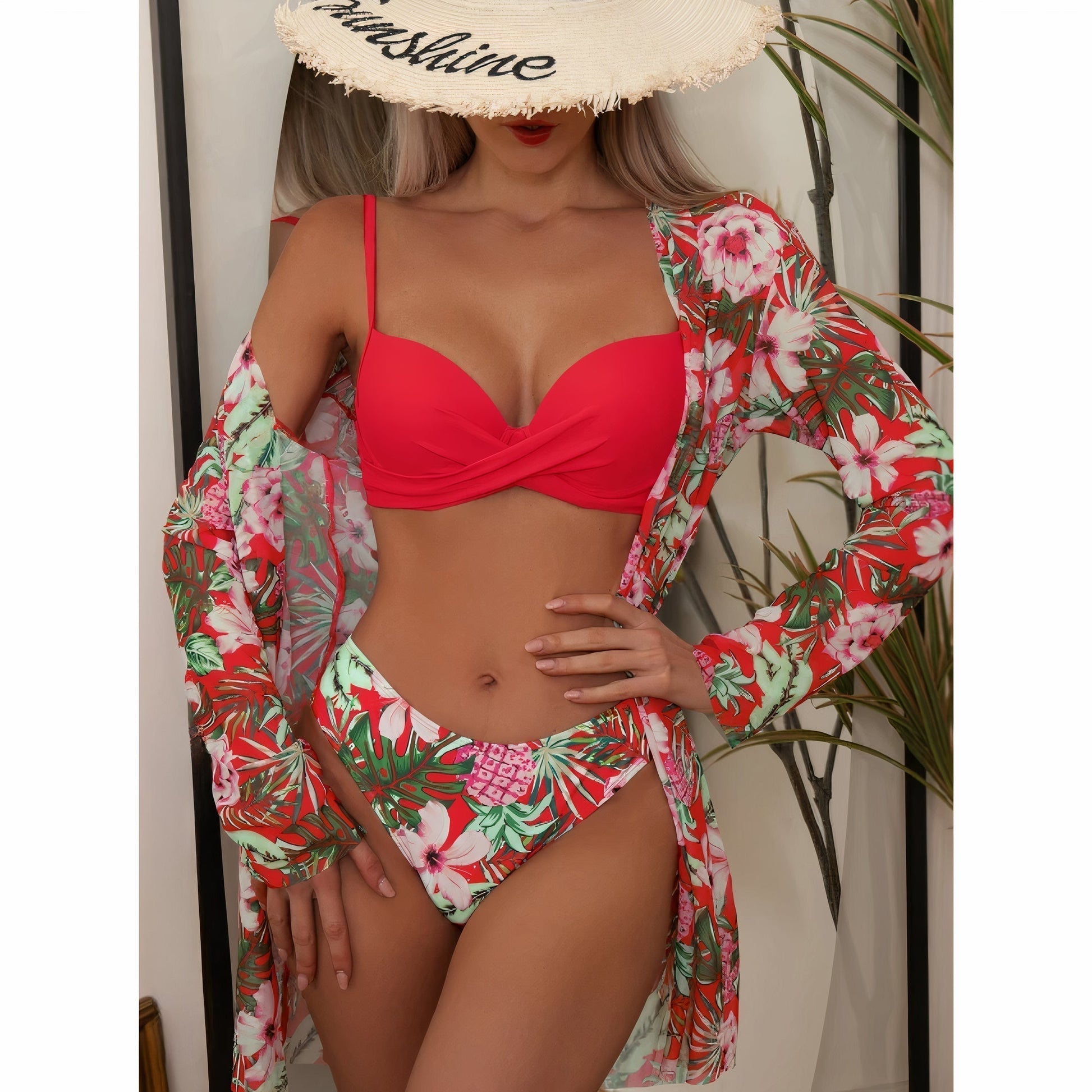 Stretch Fabric Twist Front Bikini Set 