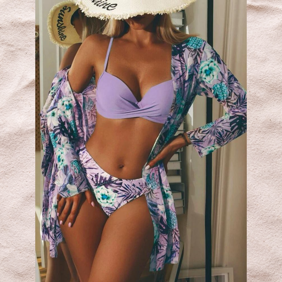 Stretch Fabric Twist Front Bikini Set 