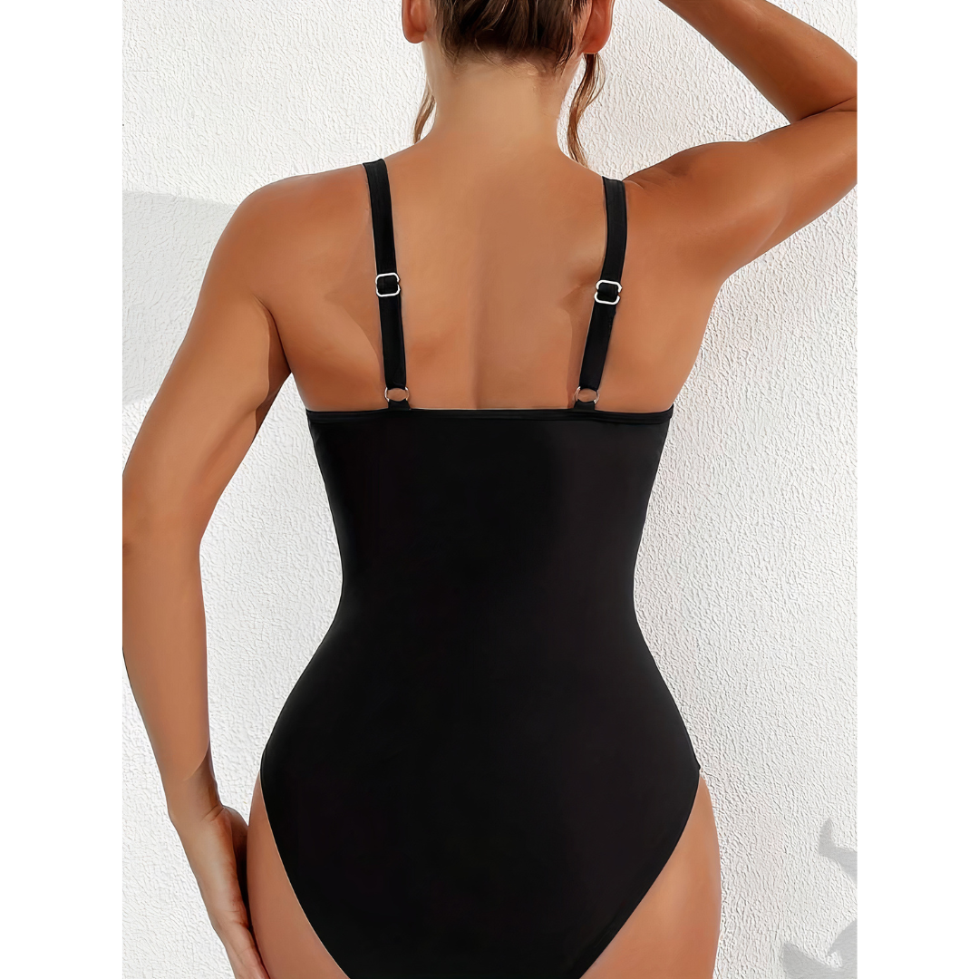 Women’s Swimsuit – Plunging Neckline – Mesh Panels – High-Cut Leg – Stretch Fit