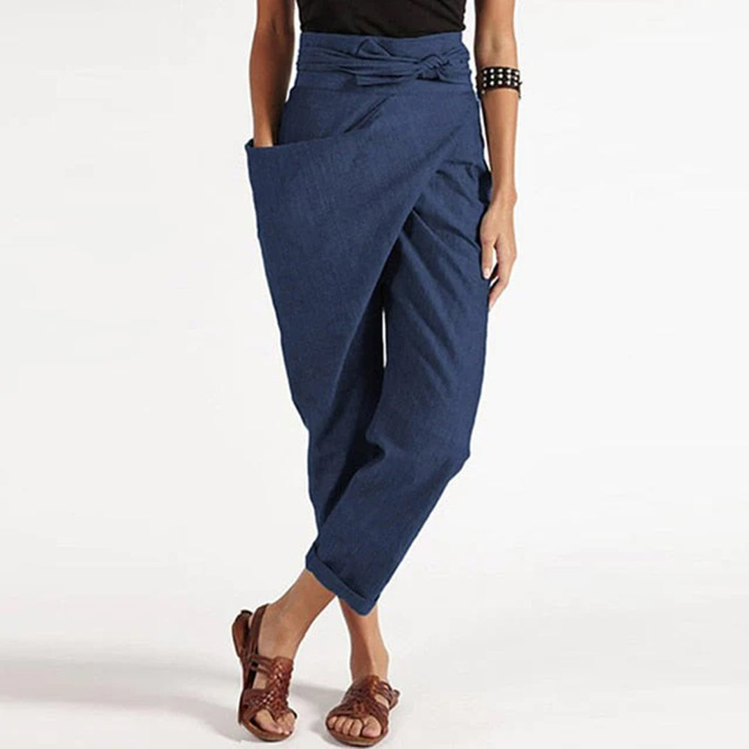 Women's irregular lace-up nine-point casual pants