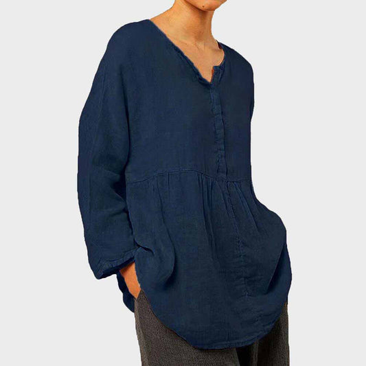 Linen Loose Fit V-Neck Tunic Top