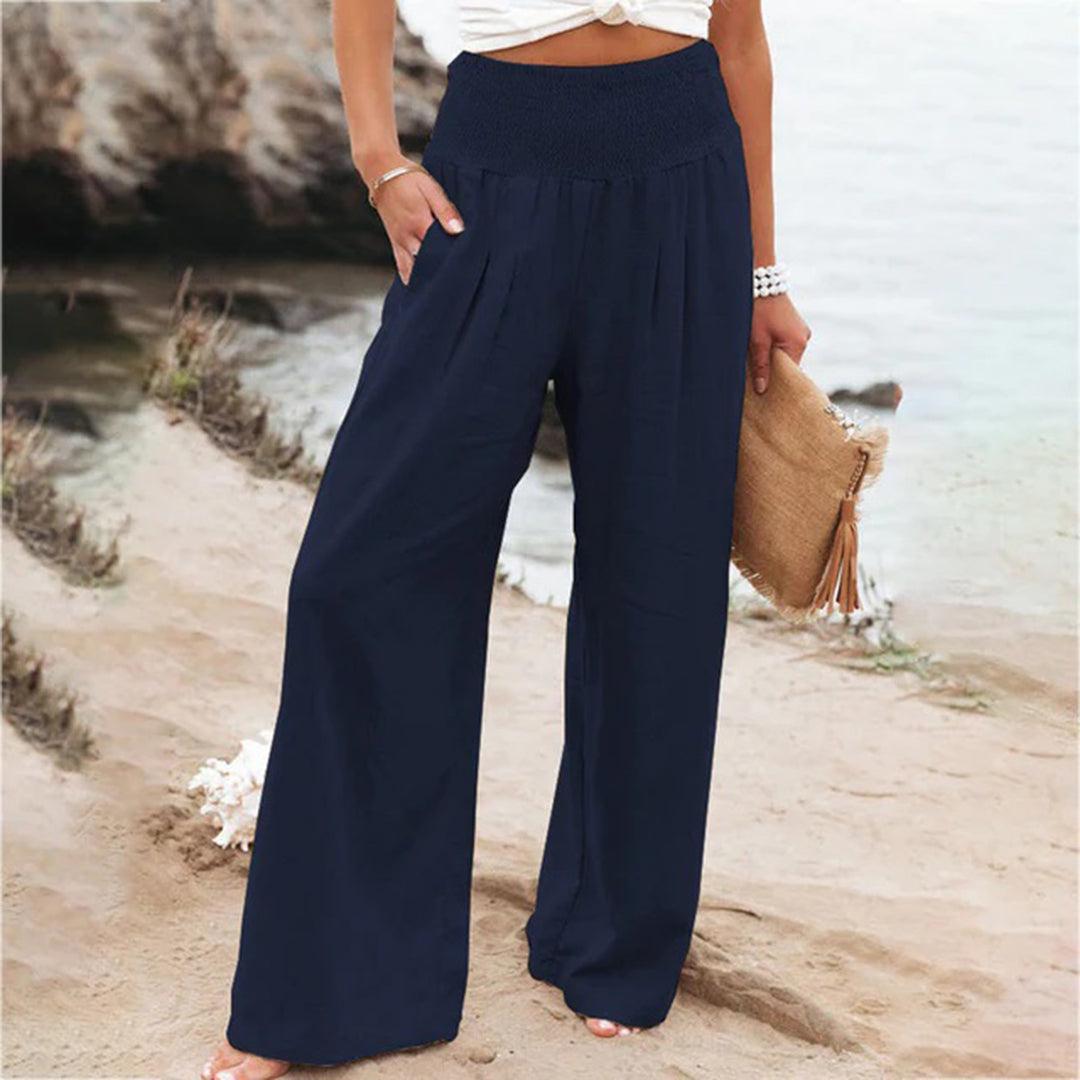 Women's Wide-Leg Pants - High Waist - Elastic Waistband - Flowy Comfortable Fit