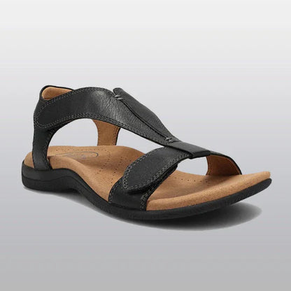 Women's Flat Sandals - Open Toe T-Strap - Cushioned Footbed - Adjustable Fit