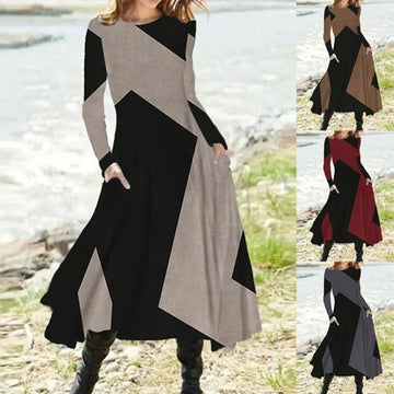 Women's ethnic style retro long-sleeve maxi dress