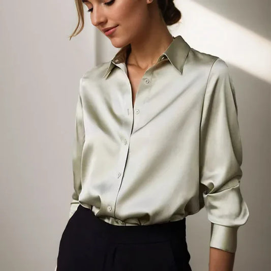 Relaxed Fit Silk Button-Down Blouse