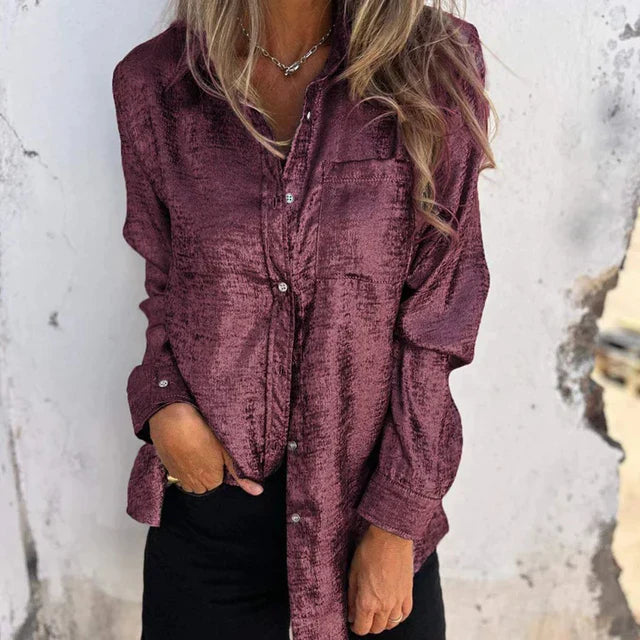 Metallic Finish Loose Fit Button-Up Shirt
