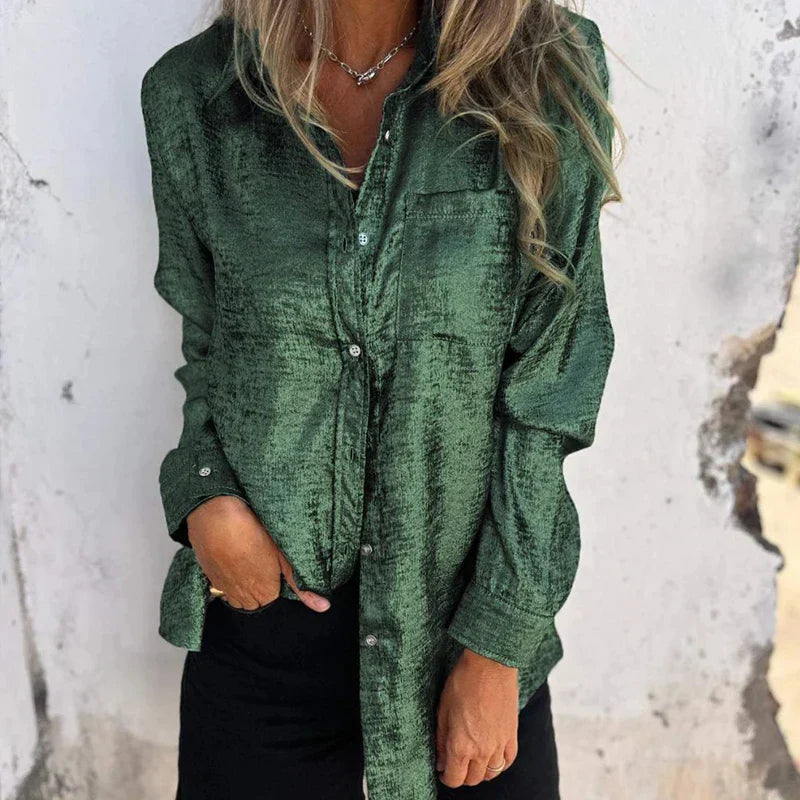 Metallic Finish Loose Fit Button-Up Shirt
