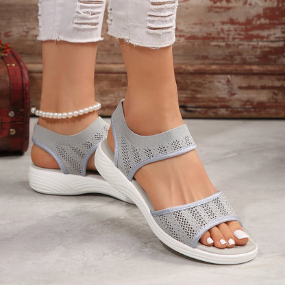 Women's Casual Sandals - Breathable Knit Upper - Slip-On Stretch Fit - Cushioned Sole