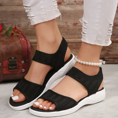 Women's Casual Sandals - Breathable Knit Upper - Slip-On Stretch Fit - Cushioned Sole